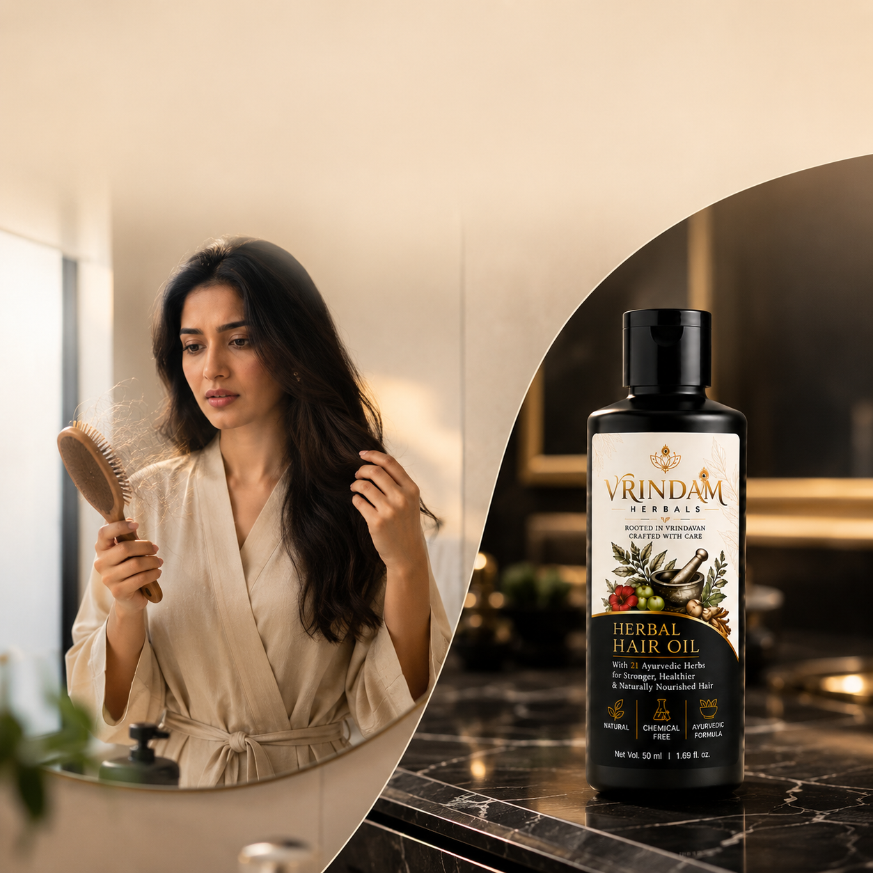 VRINDAM Herbal Hair Oil Twin Pack | 2 × 50 ml (100 ml)