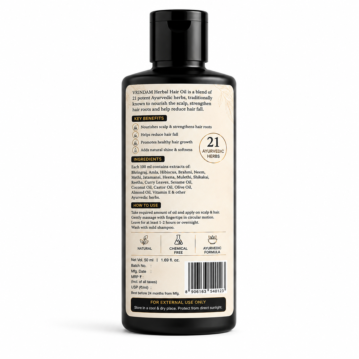 VRINDAM Herbal Hair Oil Twin Pack (2 × 50 ml) | Ayurvedic Herbs | For Hair Fall, Hair Growth & Stronger Hair