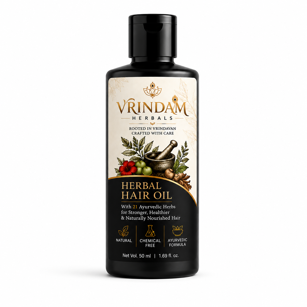 VRINDAM Herbal Hair Oil Twin Pack (2 × 50 ml) | Ayurvedic Herbs | For Hair Fall, Hair Growth & Stronger Hair